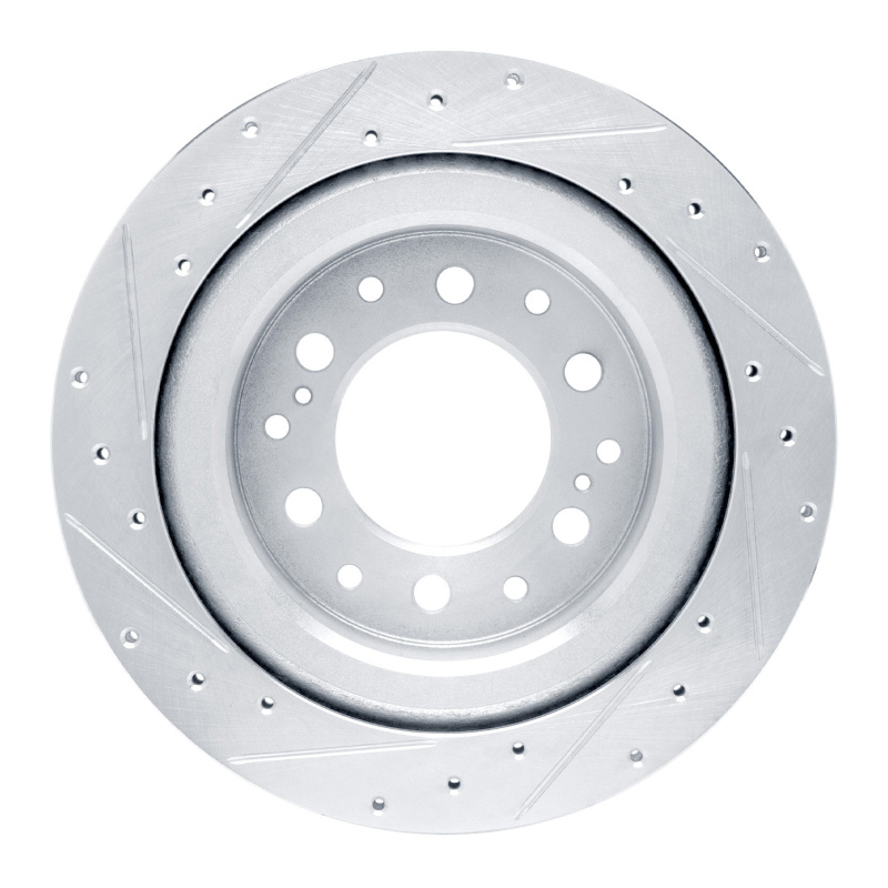 Lexus GX550 Brake Rotor (1) - Rear Right - R1 Concepts - Drilled & Slotted - Silver - `22-`25